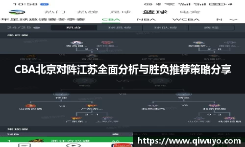 CBA北京对阵江苏全面分析与胜负推荐策略分享